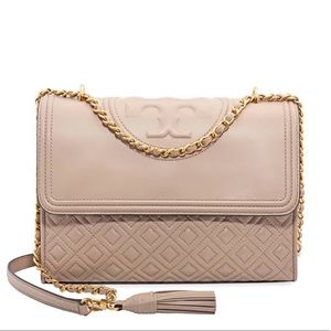 Tory Burch Fleming Light Taupe Quilted Convertible Shoulder
Bag Small